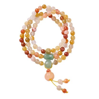 Natural Gold Silk Jade Bracelet Three Circles Pumpkin Tassel Jade Bracelet Women's New Year High-end Gift