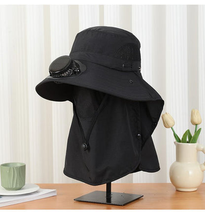 Summer Wide Brim Solar Rechargeable Fan Hat for Adults Outdoor Men and Women Garden Fishing Sunshade Face Protection
