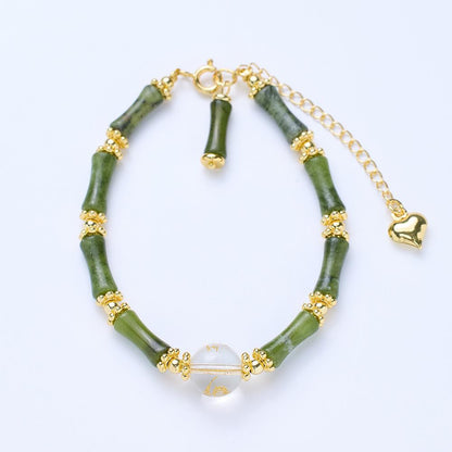 Chinese Style New Bamboo Knot Bracelet Agate Heart Sutra Crystal Bead Bracelet Simple Ethnic Style Good Luck Couple Gift Jewelry