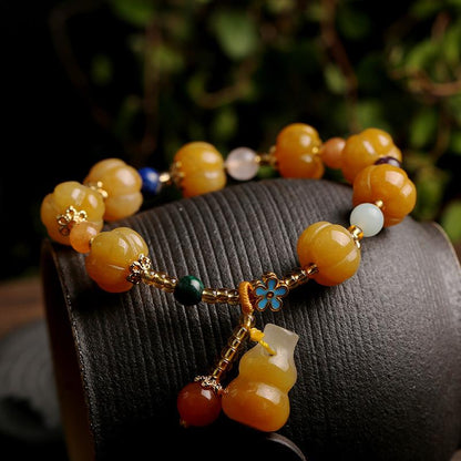 Gold Silk Jade Bracelet Wholesale Drum Beads Pumpkin Beads Gourd Ethnic Style Bracelet Yellow Jade Pixiu Bracelet for Women