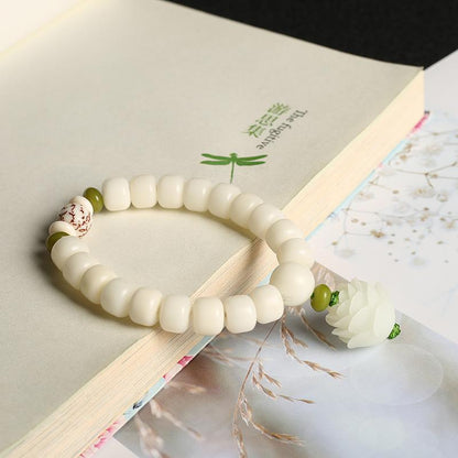 Hainan White Jade Bodhi Single Circle 8*10mm Bracelet Couple Style Buddhist Bead Bracelet Jewelry