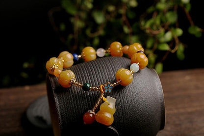 Gold Silk Jade Bracelet Wholesale Drum Beads Pumpkin Beads Gourd Ethnic Style Bracelet Yellow Jade Pixiu Bracelet for Women