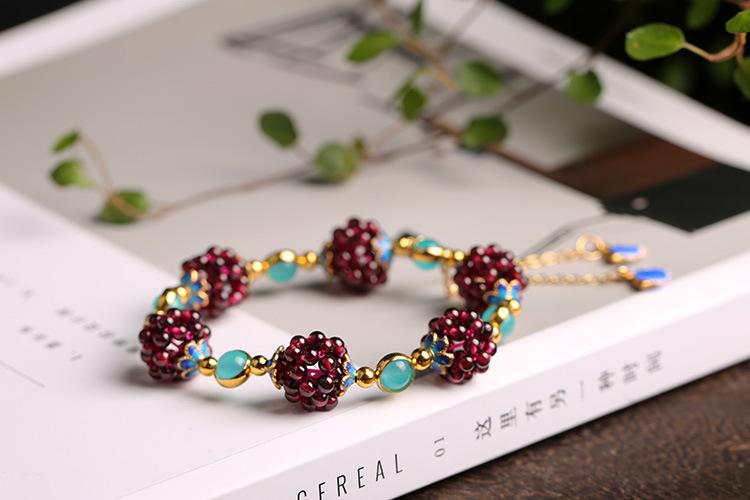 National Style Natural Garnet Simple Women's Garnet Bracelet with Tianhe Stone Cloisonné Accessories Beaded Bracelet Jewelry