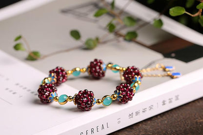 National Style Natural Garnet Simple Women's Garnet Bracelet with Tianhe Stone Cloisonné Accessories Beaded Bracelet Jewelry