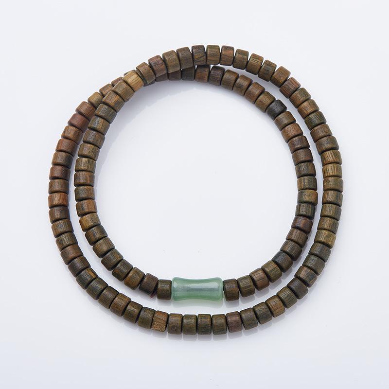 Natural Green Sandalwood Bracelet Bamboo Knot Abacus Beads Straight Cut Green Sandalwood Double Circle Bracelet Small Beads DIY Cultural Play Bracelet
