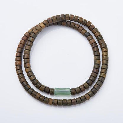 Natural Green Sandalwood Bracelet Bamboo Knot Abacus Beads Straight Cut Green Sandalwood Double Circle Bracelet Small Beads DIY Cultural Play Bracelet