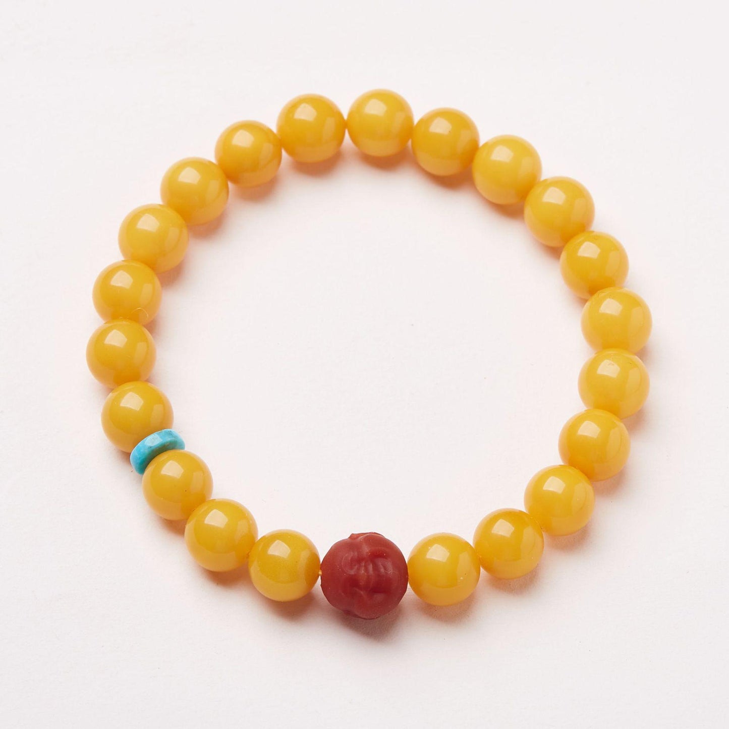 Natural Chicken Fat Yellow Beeswax Buddha Beads Bracelet for Women Amber Hetian Jade Single Circle Bracelet Retro Chinese Style Design