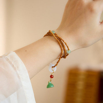 Natural Bamboo Knot Olive Core Bodhi Bracelet Agate Heart Sutra Lotus Pod Three Circle Buddha Bead Bracelet Green Dongling Bracelet