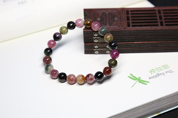 Natural Tourmaline Bracelet for Women Tourmaline Round Beads Rainbow Color Single Circle Bracelet Crystal Jewelry Round Beads Best Friend Gift