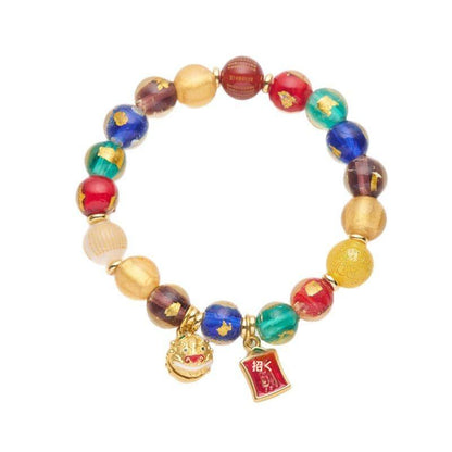 Five-Color Gold Foil Heart Sutra Multi-Treasure Glazed Bell Lion Awakening Bracelet Flawless Bracelet