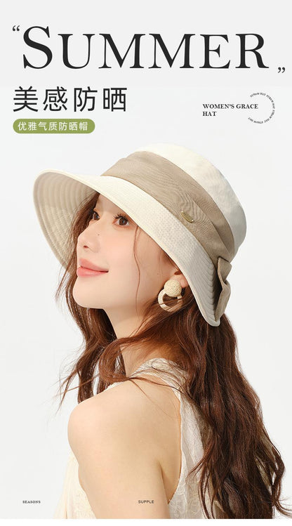 [Special Offer] Spring Summer Women's Sun Hat Outdoor Casual Sun Hat Face Slimming Sun Protection Hat Bowknot Fisherman Hat