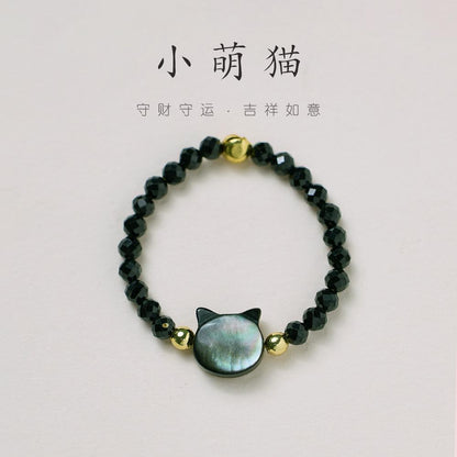 Natural Black Mother-of-Pearl Ultra-Fine Black Spinel Cat Ring Crystal Stone Natural Black Crystal Personality Beaded Ring
