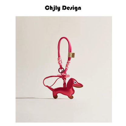 Woven Anti-Lost Short Rope Dachshund Dog Bag Pendant Phone Lanyard Car Keychain Little Pegasus Pendant
