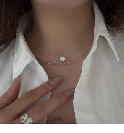 Mermaid Tears Necklace Ladies New Moissanite Invisible Fishing Line Minority All-Match Sterling Silver Clavicle Chain