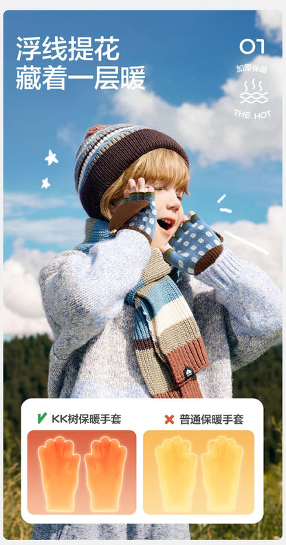 Children's Gloves Winter Boys Girls Half Finger Five Finger Flip Cover Warm Primary School Students Writing Special Class A Autumn