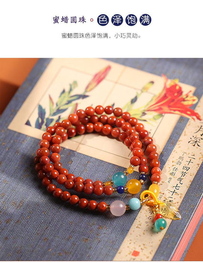 Natural Three-Circle Southern Red Agate Bracelet Amber Pendant Ethnic Style Multi-Circle Southern Red Agate Bracelet Unisex